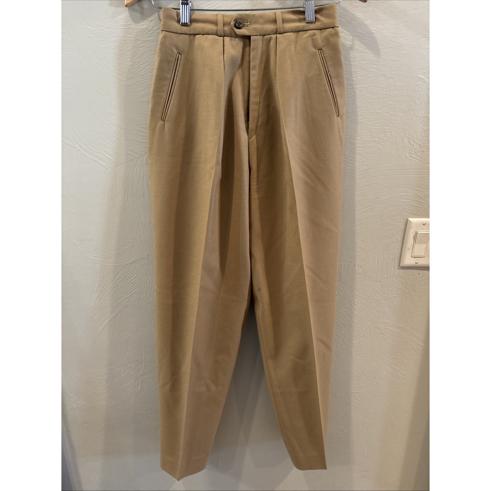 Vintage 60 And 70's Paul Stuart Pleated Tan 100 Wool Pants Size 6 Made in Canada